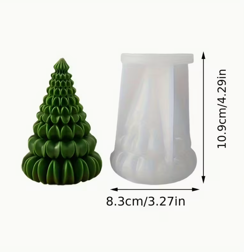 Tiered Christmas tree silicone candle mold used for layered holiday candle making.
