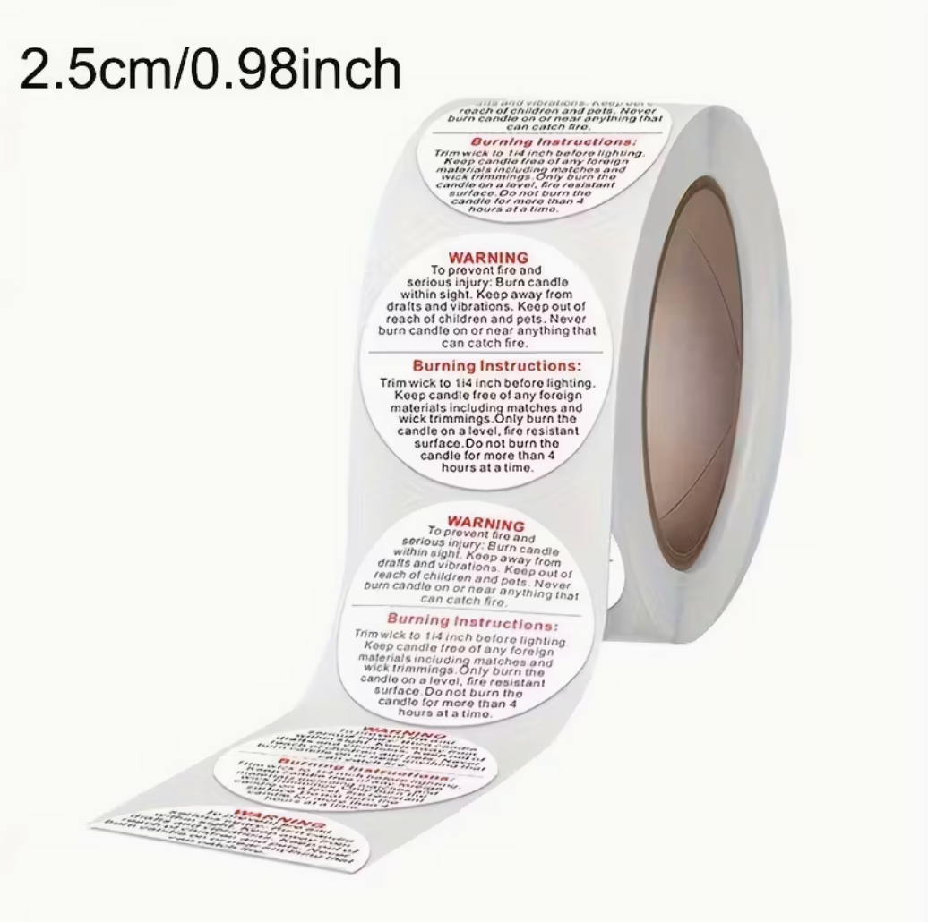 Candle Warning Labels – Safety Stickers for Candle Jars, Votives & Wax Containers (2.5 cm / 1 inch)
