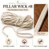 Square braid pillar candle wick on a roll, with a close-up of the braid