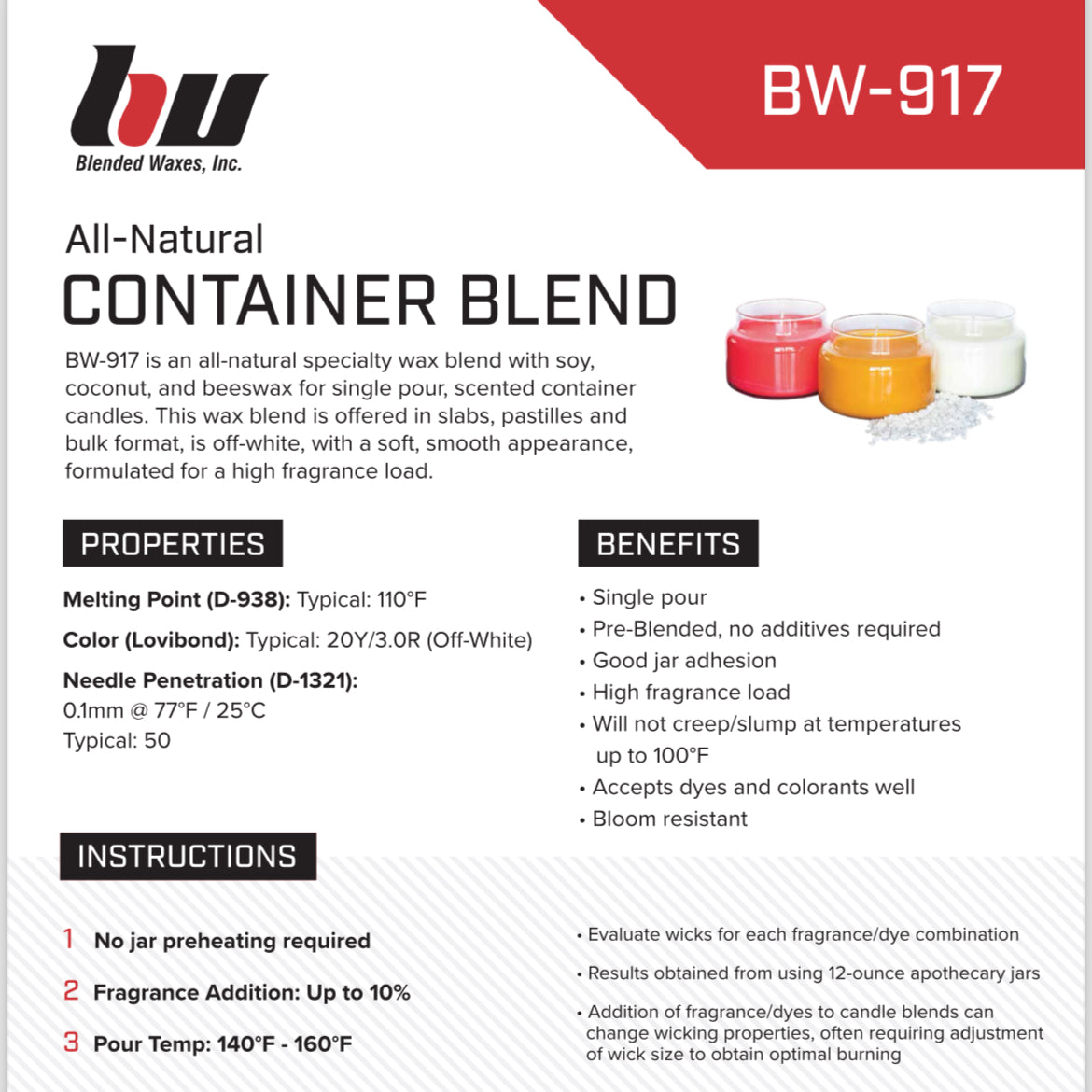 BW 917 Natural Container Blend - Soy - Coconut - Beeswax - Container Candle Waxes