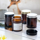8 oz straight-sided glass candle jars in amber, clear and smoked glass with metal lids
