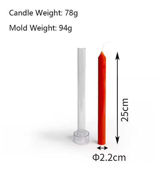 Tall 25 cm acrylic pillar candle mold used for long taper-style candle making.