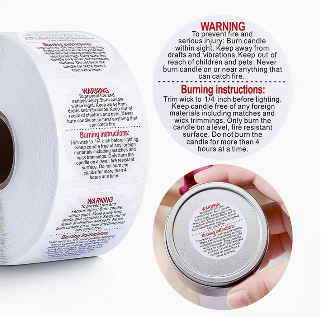 Candle Warning Labels – Safety Stickers for Candle Jars, Votives & Wax Containers (2.5 cm / 1 inch)