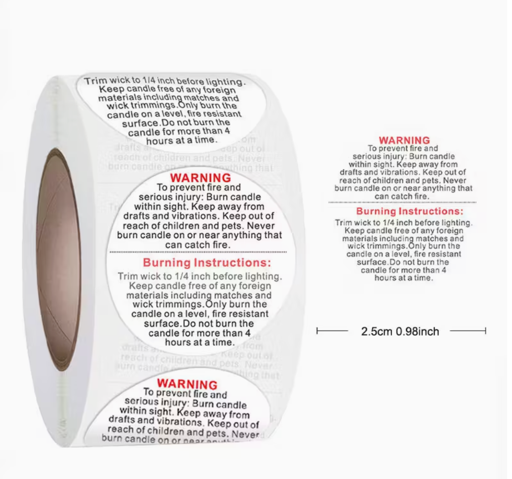 Candle Warning Labels – Safety Stickers for Candle Jars, Votives & Wax Containers (2.5 cm / 1 inch)