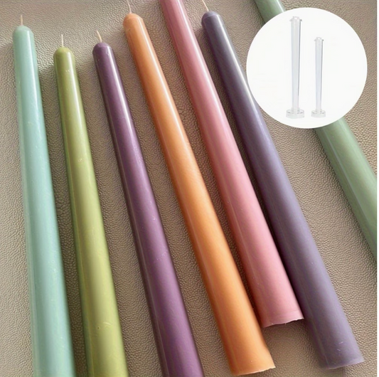 Taper candles in pastel colours made with the 25 cm acrylic pillar mold